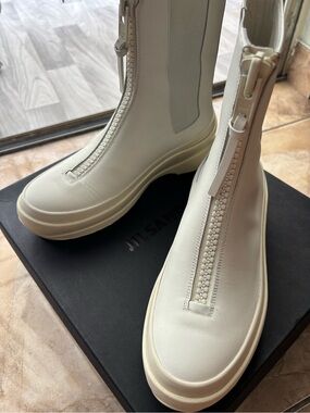 JIL SANDER Women’s Front-Zip Platform Boot - White